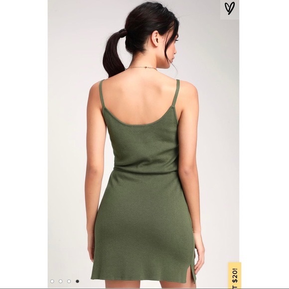 Lulus Thule Olive Green Knit mini dress medium - Picture 2 of 7
